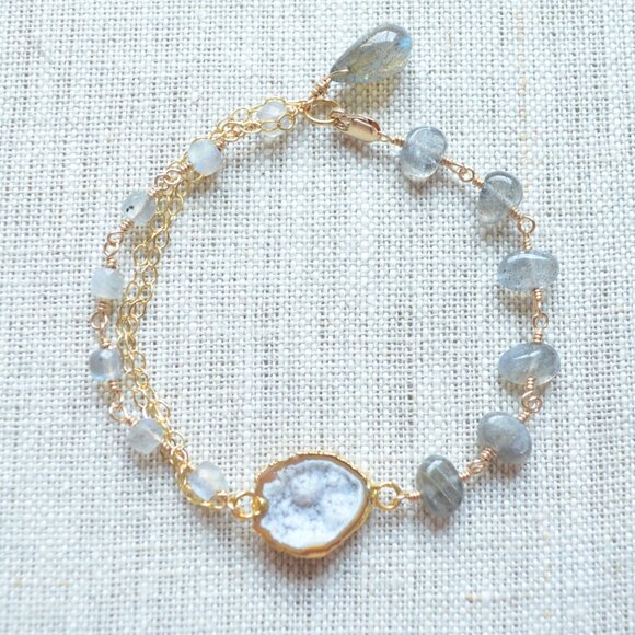 Labradorite Bracelet in Gold with Geode Center - Hand Made in Canada - Picture 3 of 9